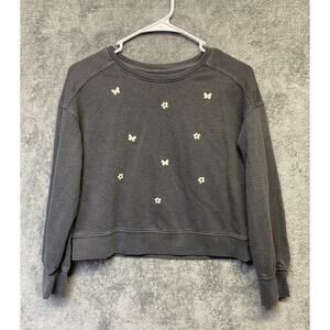 Cat & Jack Faded Gray Butterfly & Flower Sweatshirt Girls Size L 10-12